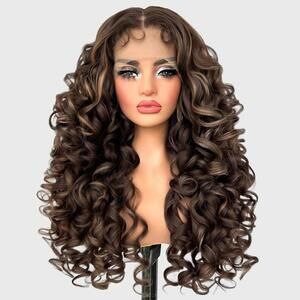 NIB Long Curly Synthetic Lace Front Pre-Plucked Hairline Wig, 22"
